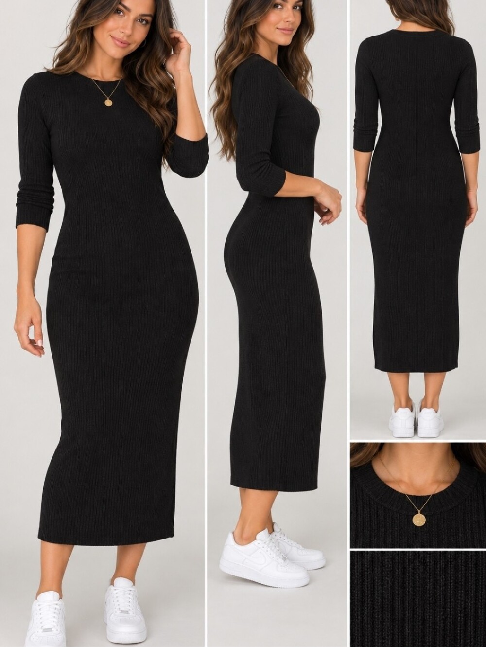 Express Black Midi Dress XS 3/4 Sleeve